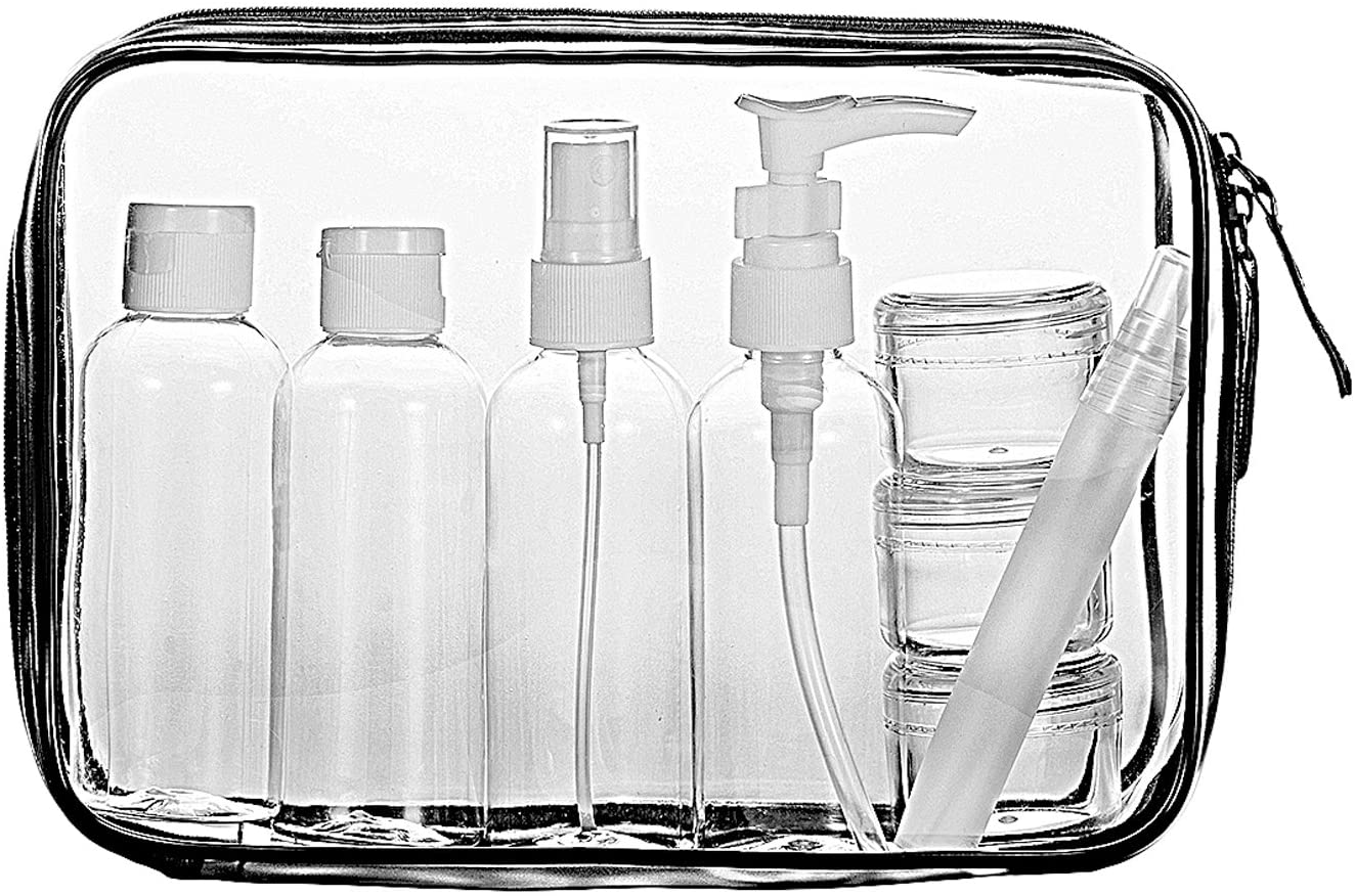 KIT 3 CONTENITORI DA VIAGGIO IN PLASTICA TRASPARENTE 60 ML PORTA LIQUIDI  AEREO